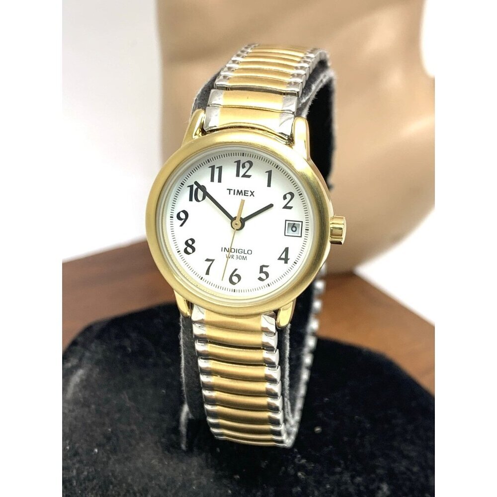 Timex Women's Watch T2H491 Indiglo Quartz Two Tone White Dial Expansion Band